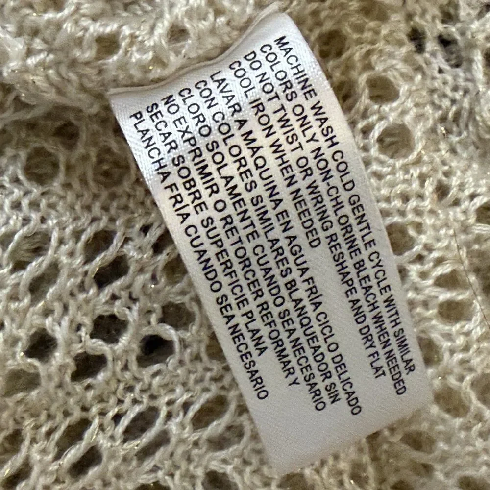 80 Park Cardigan Sweater Open Knit Open Front Beige Metallic Gold XL